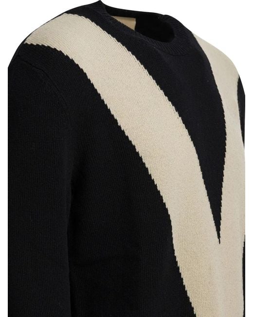 Valentino Black Wool Sweater With Inlaid V for men