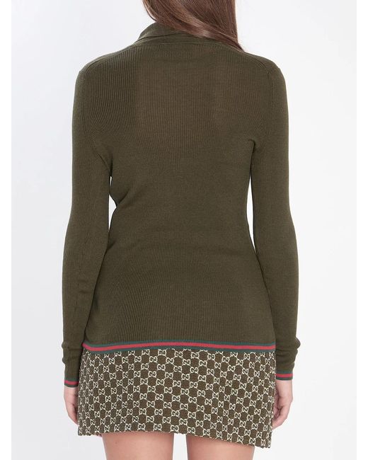 Gucci Green Cashmere And Silk Polo With Web