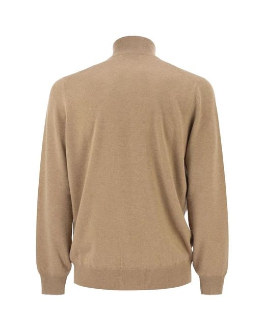 Brunello Cucinelli Natural Cashmere Turtleneck Sweater With Zipper for men