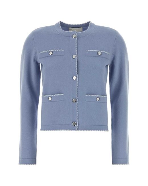 Tory Burch Blue Kendra Stretch Wool-Blend Cardigan