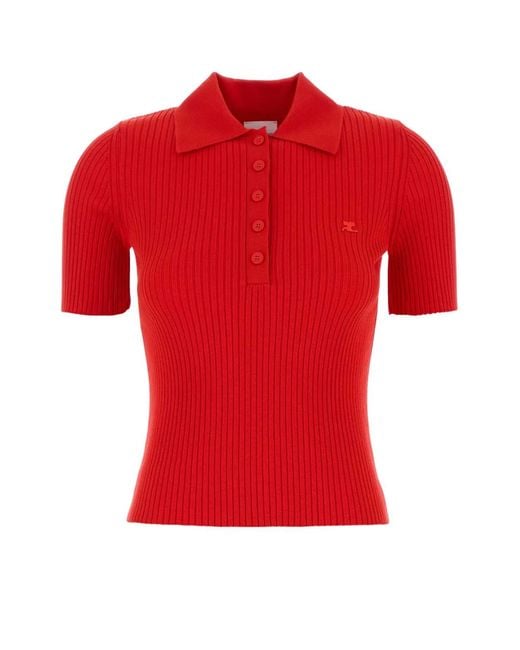 Courreges Red Signature Rib Knit Polo