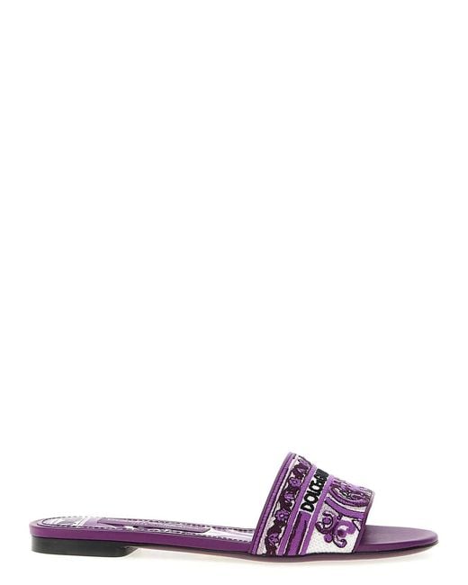 Dolce & Gabbana Purple Dolce & Gabbana 'Maiolica' Embroidery Slides