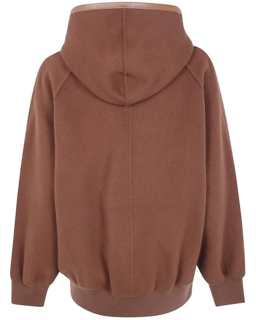 Semicouture Brown Double Wool Hooded Bomber Jacket