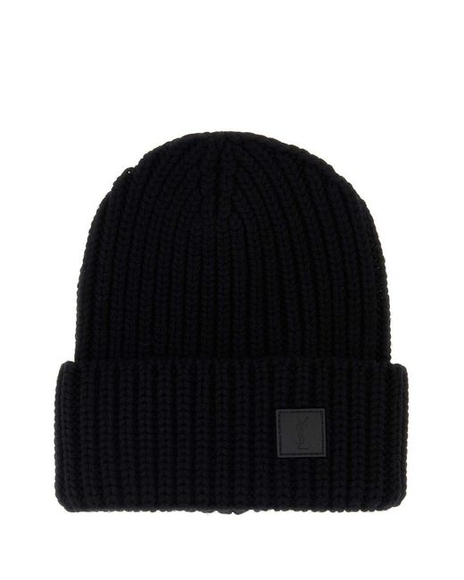 Saint Laurent Black Wool Beanie Hat for men