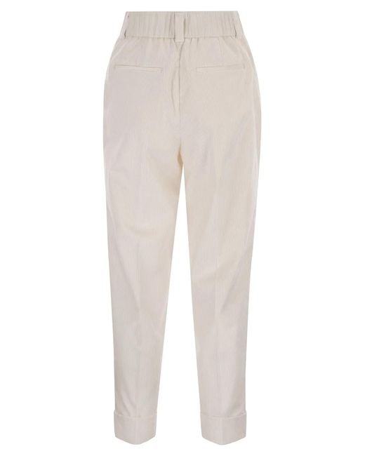 Peserico White 500-Stripe Velvet Trousers