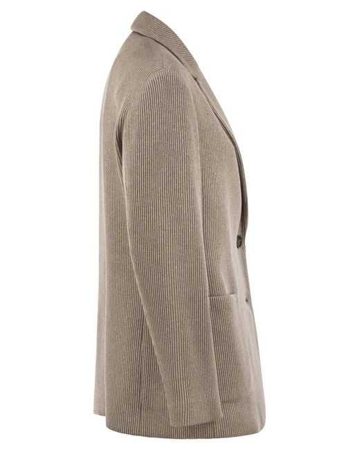 Brunello Cucinelli Brown Sparkling English Rib Cotton And Viscose Knitted Jacket With Monili