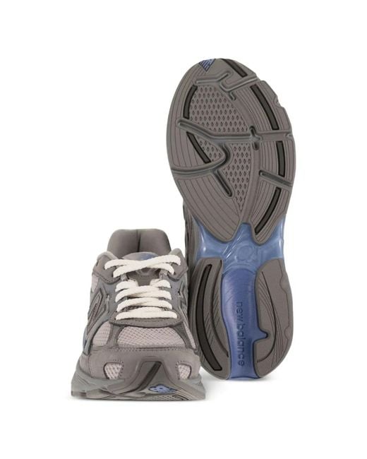 New Balance Gray Leather Synthetic Mesh Sneakers