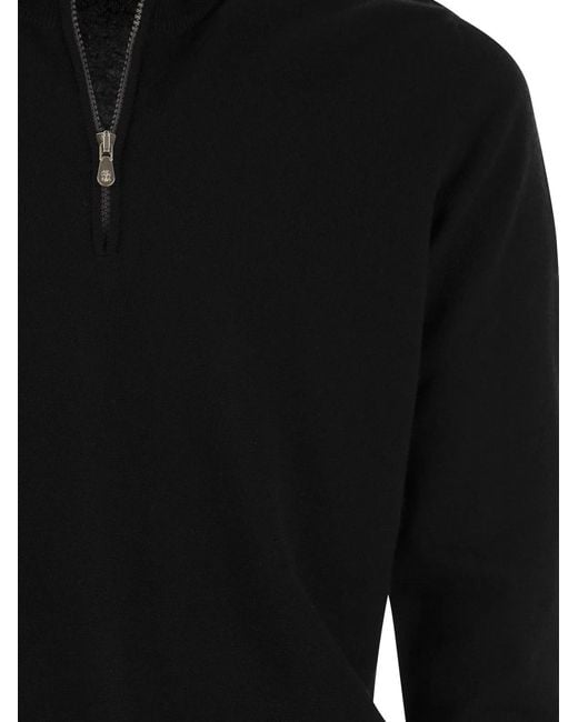 Brunello Cucinelli Black Cashmere Turtleneck Sweater With Zip for men
