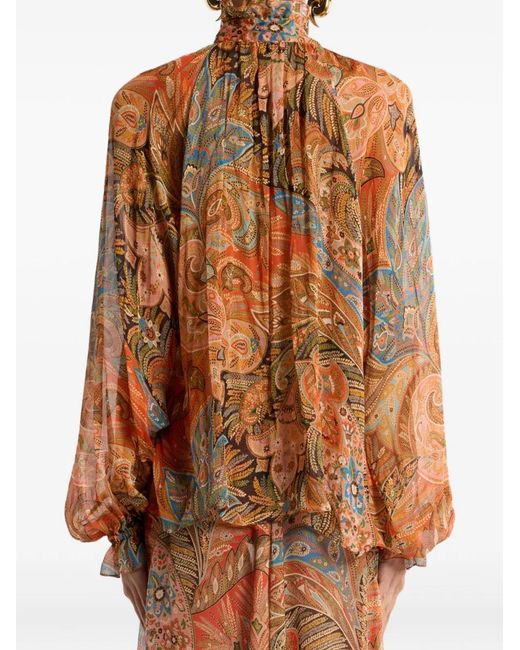 Etro Brown Paisley Ruffle Button Blouse