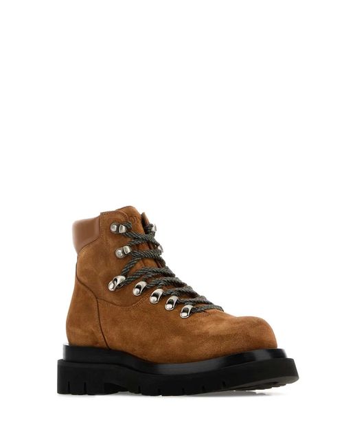 Bottega Veneta Brown Caramel Suede Lug Ankle Boots