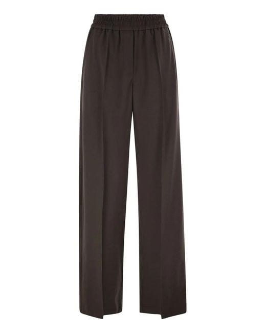 Brunello Cucinelli Black Stretch Virgin Wool Fluid Trousers