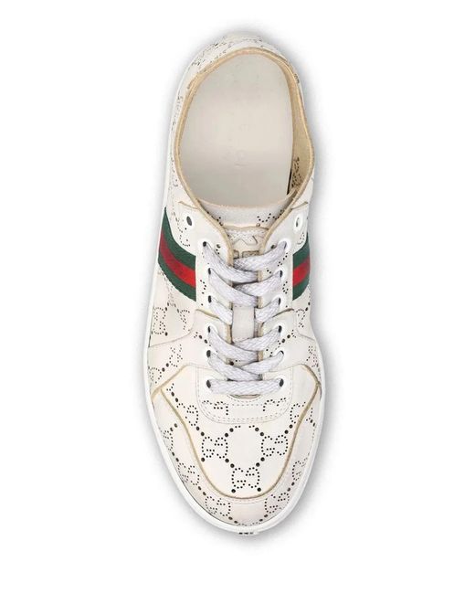 Gucci White Gg Web Stripe Leather Sneakers