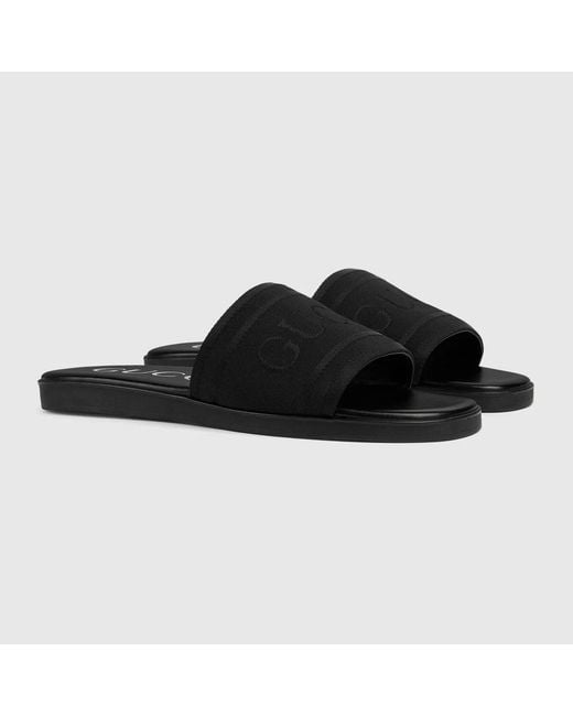 Gucci Black Logo-Embroidered Slides for men