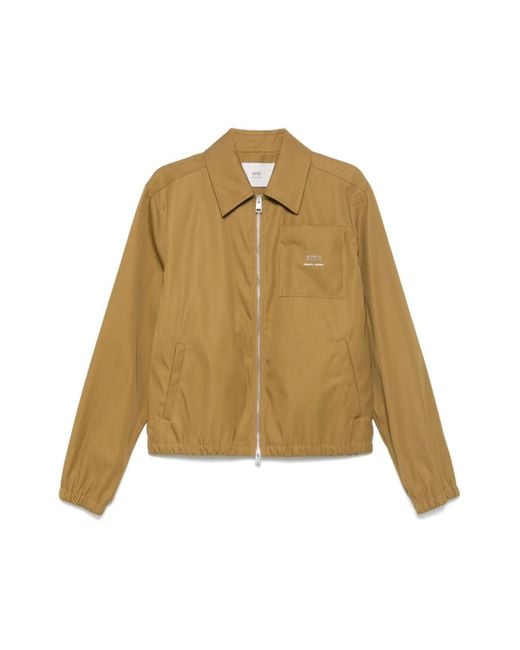 Ami Paris Men's Natural Logo Plaque Twill Bomber Jacket