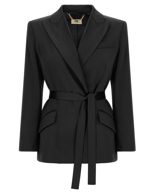 Elisabetta Franchi Black Stretch Satin Blazer