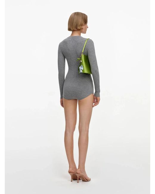 Self-Portrait Gray Knitted Romper With Buttons