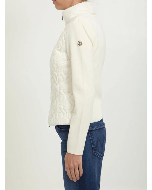 Moncler White Wool And Nylon Padded Cardigan