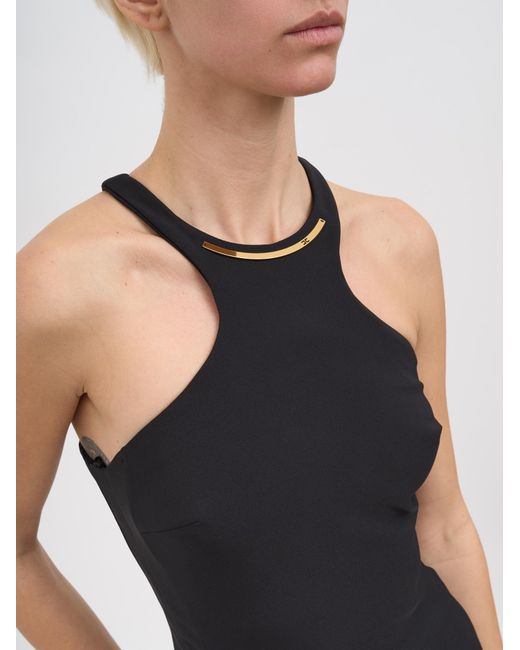 Elisabetta Franchi Black Lightweight Crepe Dress With Jewel Detail