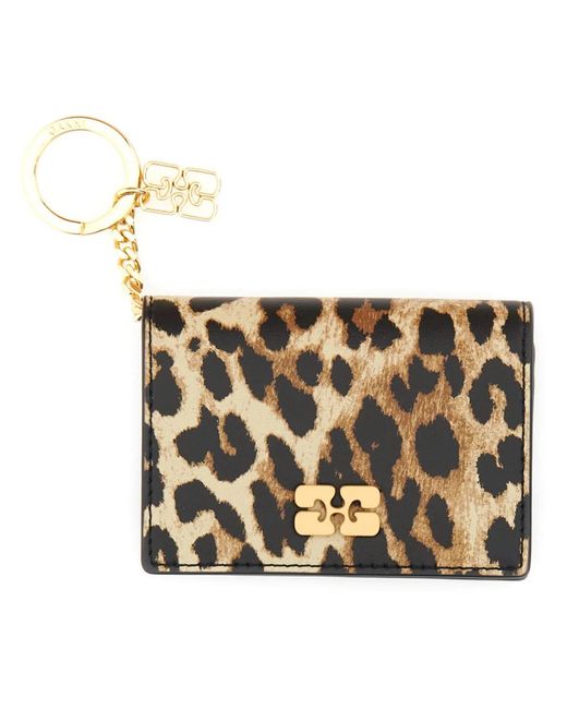 Ganni Metallic Bou Card Holder With Animal Motif
