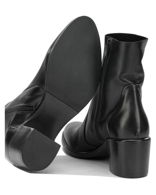 Strategia Black Leather Rubber Boots Ankle