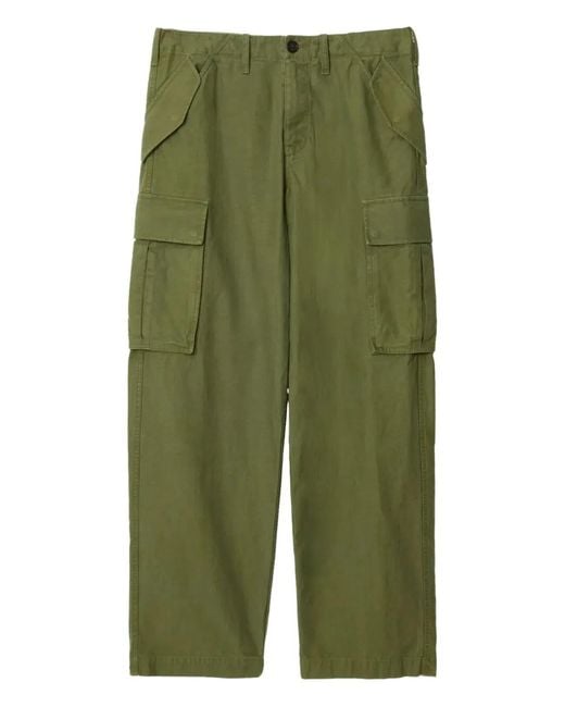 Burberry Green Cotton Cargo Trousers With Adjustable Waist for men