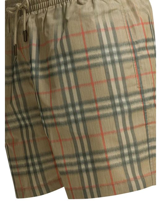 Burberry Green Check Polyester Swim Shorts for men