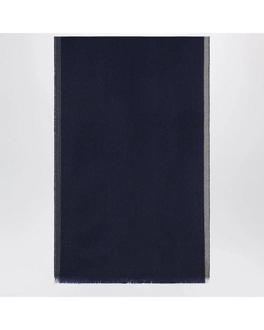 Brunello Cucinelli Blue Wool And Cashmere Scarf for men