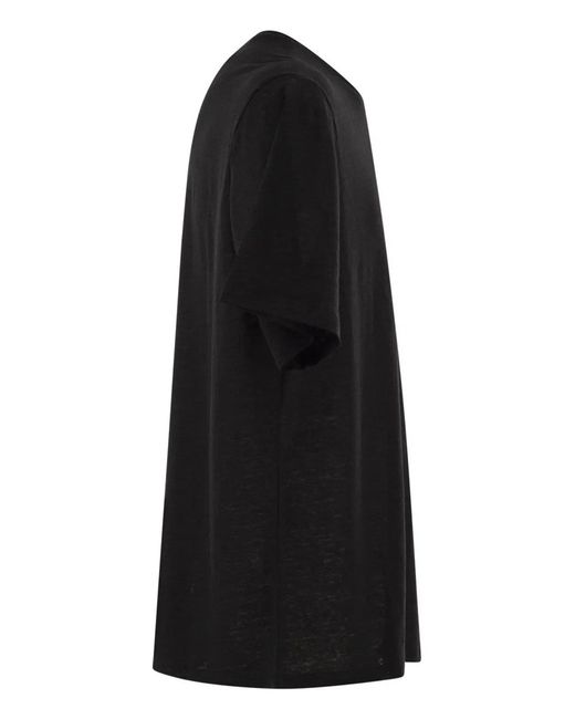 Majestic Black Stretch Linen T-Shirt With Round Neckline for men