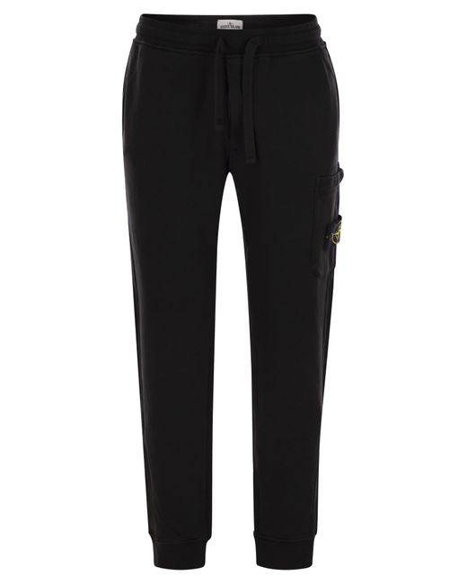 Stone Island Black Cotton Trousers With Drawstring for men