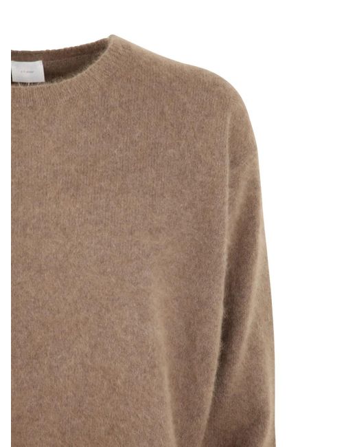 C.t. Plage Brown Crew Neck Sweater With Side Slits