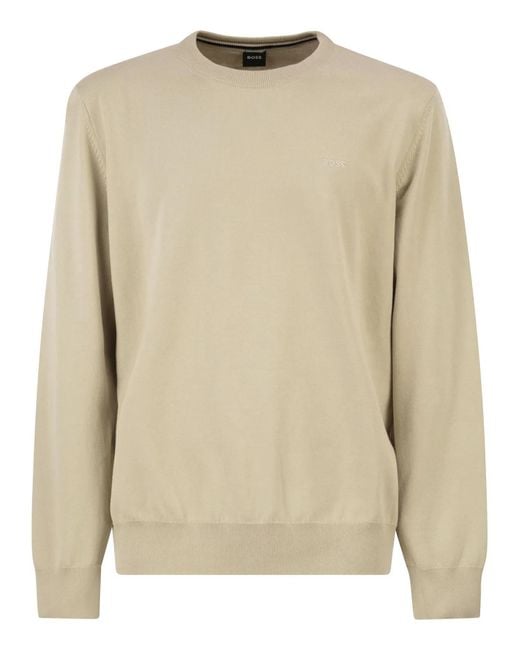 Boss Natural Cotton Crew Neck Sweater With Embroidered Logo for men