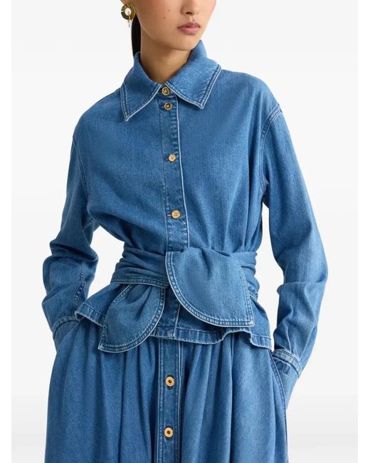 Patou Blue Long Sleeves Knot Shirt
