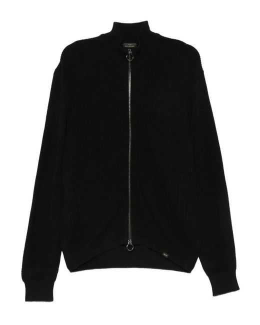 Paul & Shark Black Paul & Shark Ribbed Zip-Up High-Neck Cardigan for men