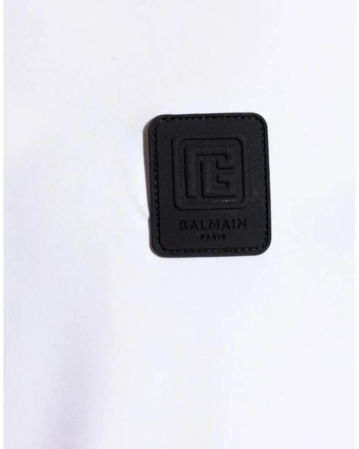 Balmain White Raglan Logo Patch T-Shirt for men