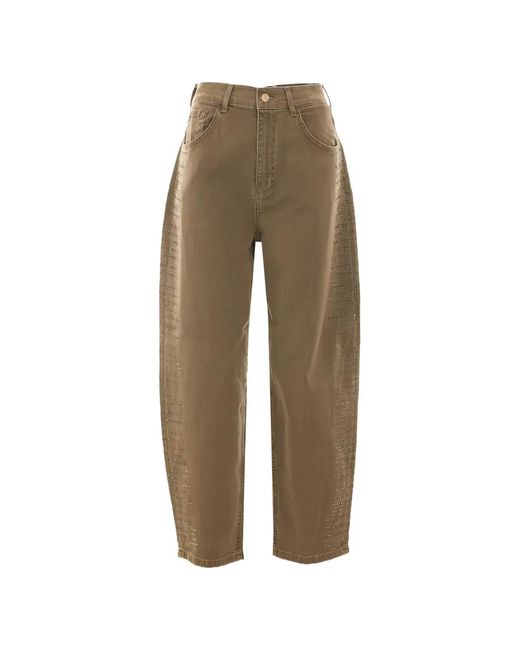Liu Jo Natural Rhinestone Barrel-Leg Trousers