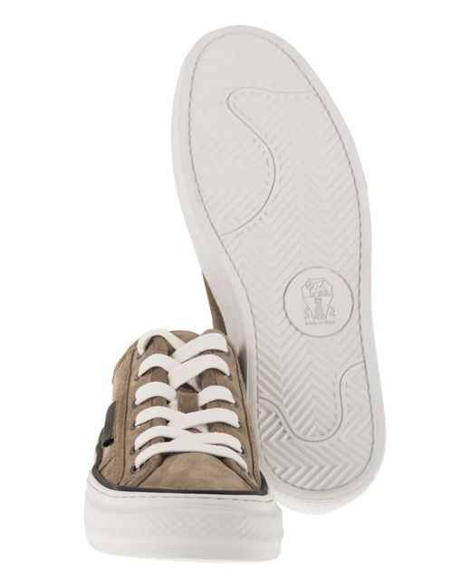 Brunello Cucinelli Brown Suede Trainers With Shiny Tab