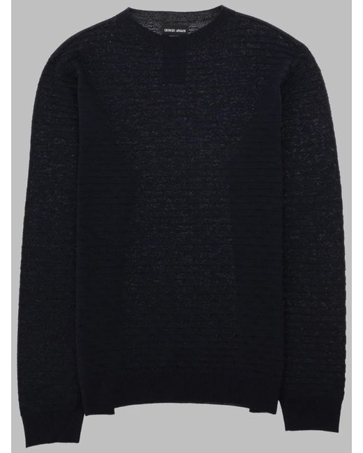 Giorgio Armani Blue Textured Crew Neck Sweater for men
