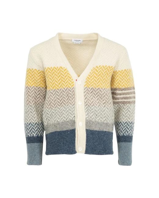 Thom Browne Blue Multicolored Patterned Cardigan for men