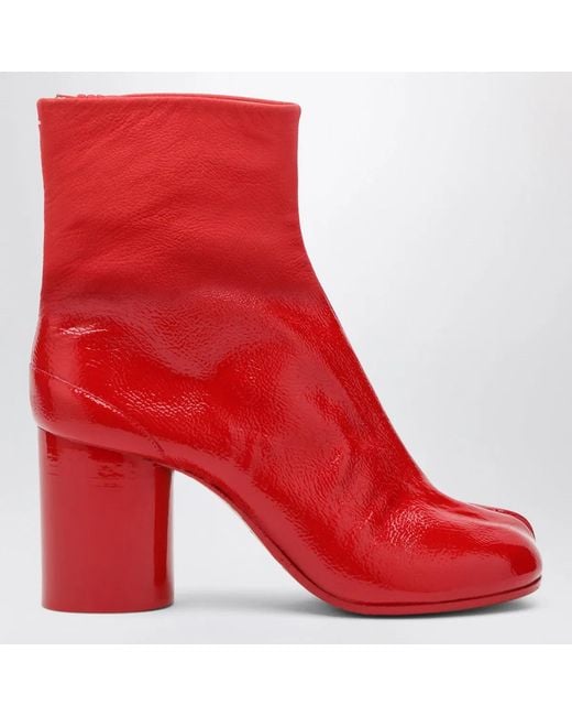 Maison Margiela Red Patent Leather Tabi Ankle Boots