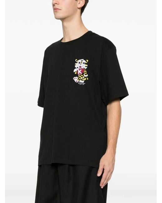KENZO Black T-Shirt Gots Wild Tiger Embroide for men