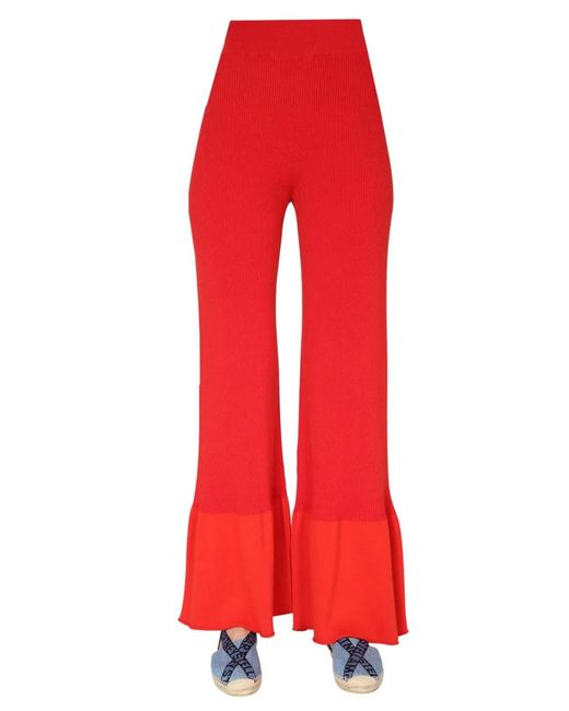 Stella McCartney Red Ribbed Knit Trousers
