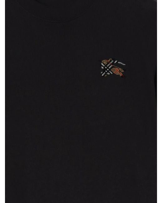 Burberry Black Equestrian Knight Embroidered Tufted Neck T-Shirt Size M for men