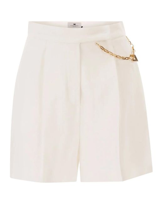 Elisabetta Franchi White Gabardine Shorts With Jewelled Logo