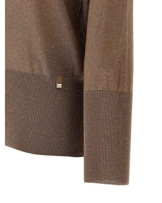 Herno Brown Lamé And Sequin Yarn Sweater