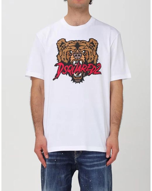 DSquared² White Bear Logo Regular Fit T-Shirt for men
