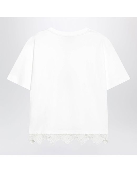 Weekend by Maxmara White Cotton Tshirt With Lace Trim