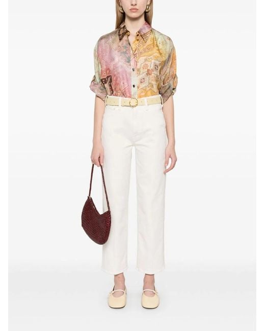 Mother White The Rambler Zip Ankle Wide Jeans