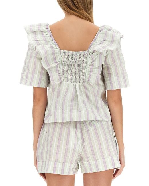 Ganni White Ruffle Blouse