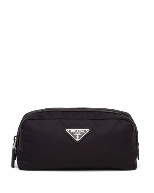 Prada Black Logo Patch Toiletry Bag for men
