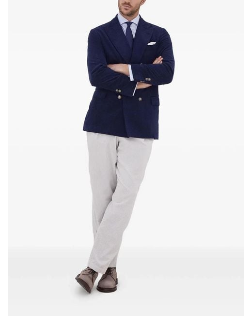 Brunello Cucinelli Blue Wool Silk Cashmere Jacket for men